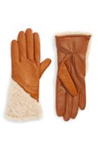 Women's Ugg Asymmetrical Smart Touchscreen Compatible Genuine Shearling Gloves - Brown