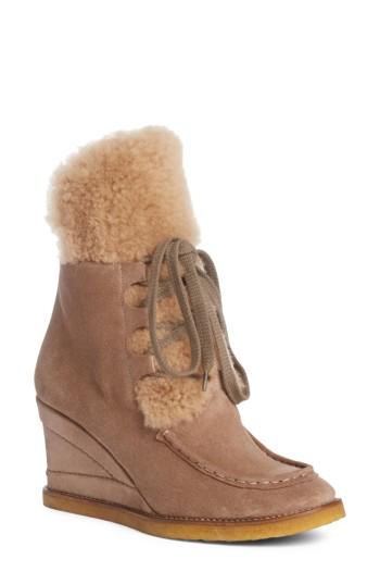 Women's Chloe Peggy Genuine Shearling Wedge Bootie Us / 35eu - Beige