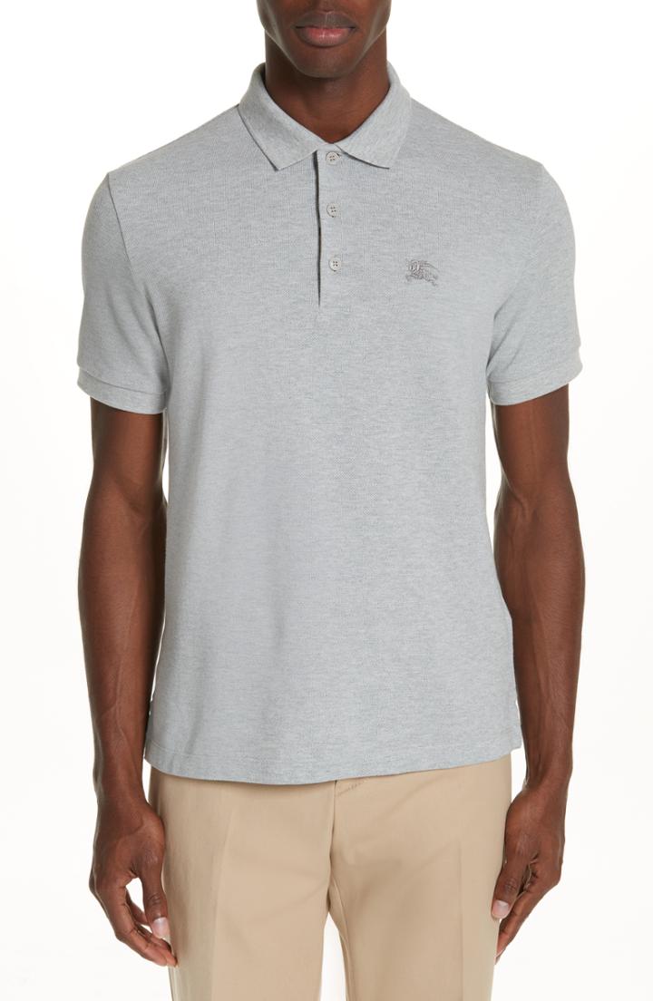 Men's Burberry Hartford Pique Polo, Size - Grey