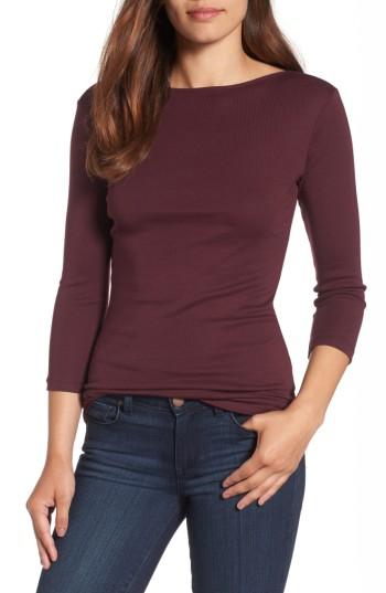 Women's Caslon Three Quarter Sleeve Tee, Size - Burgundy