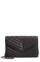 Women's Saint Laurent Quilted Leather Wallet On A Chain - Black