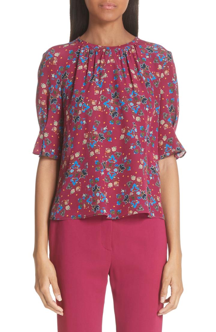 Women's Altuzarra Floral Print Silk Blouse Us / 46 Fr - Red