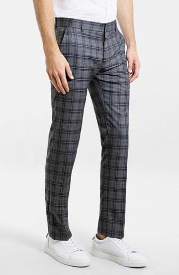 Topman Skinny Fit Grey Plaid Suit Trousers