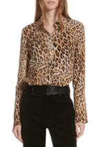 Women's Frame Leopard Print Silk Blouse - Brown