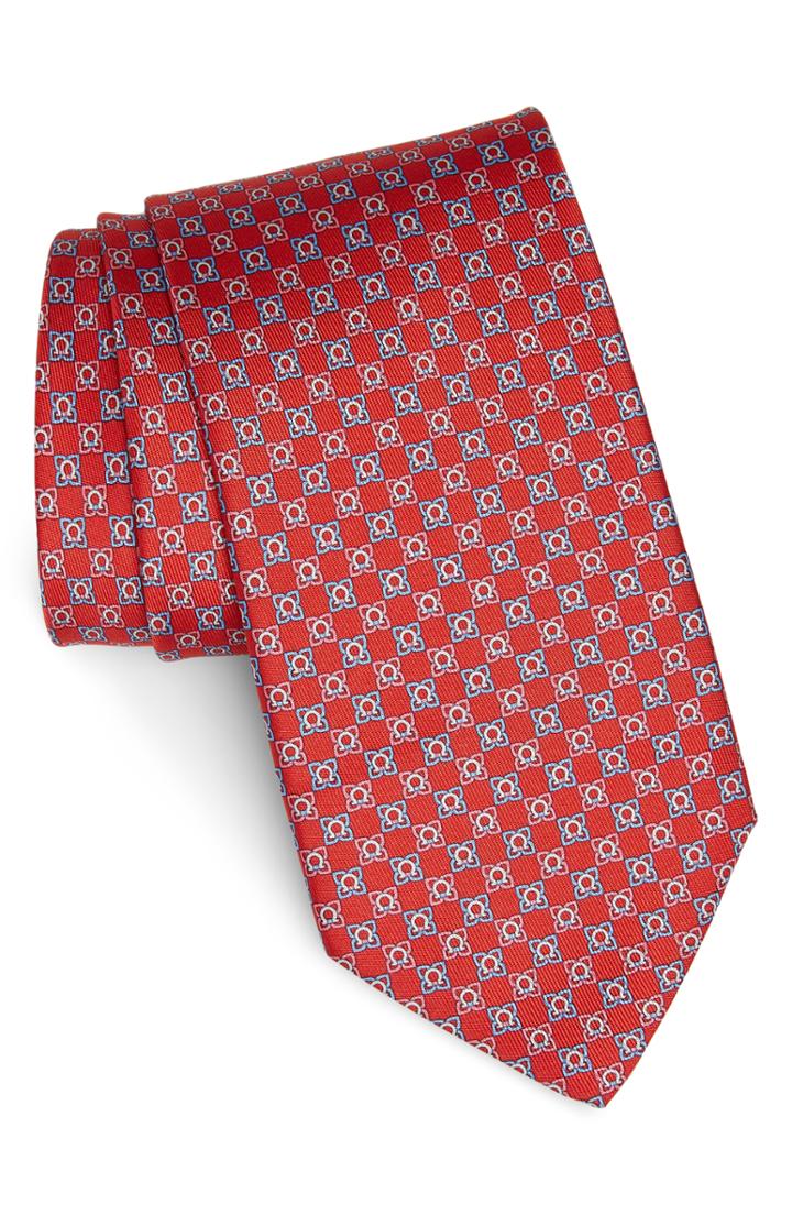 Men's Salvatore Ferragamo Genzian Print Silk Tie, Size - Red