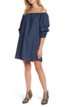Women's Bp. Off The Shoulder Denim Dress, Size - Blue