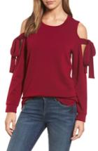 Women's Pleione Cold Shoulder Tie Sleeve Sweatshirt, Size - Red