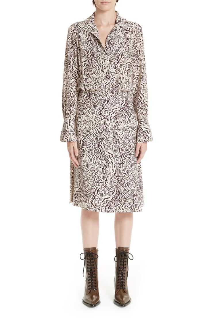 Women's Chloe Wave Print Silk Shirtdress Us / 36 Fr - Brown