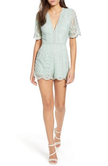 Women's Socialite Plunging Lace Romper, Size - Blue
