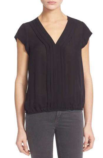 Women's Joie 'marcher' Pleated Silk Top, Size - Black