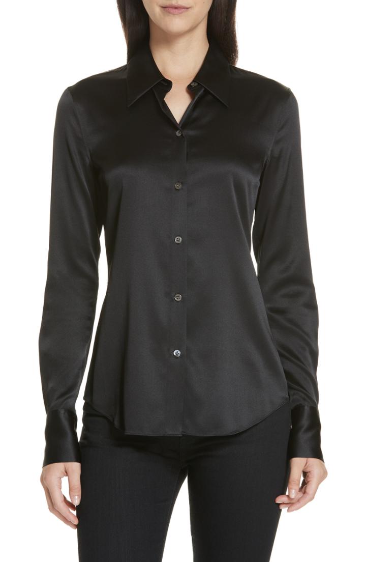 Women's Theory Perfect Fit Stretch Silk Blouse - Black