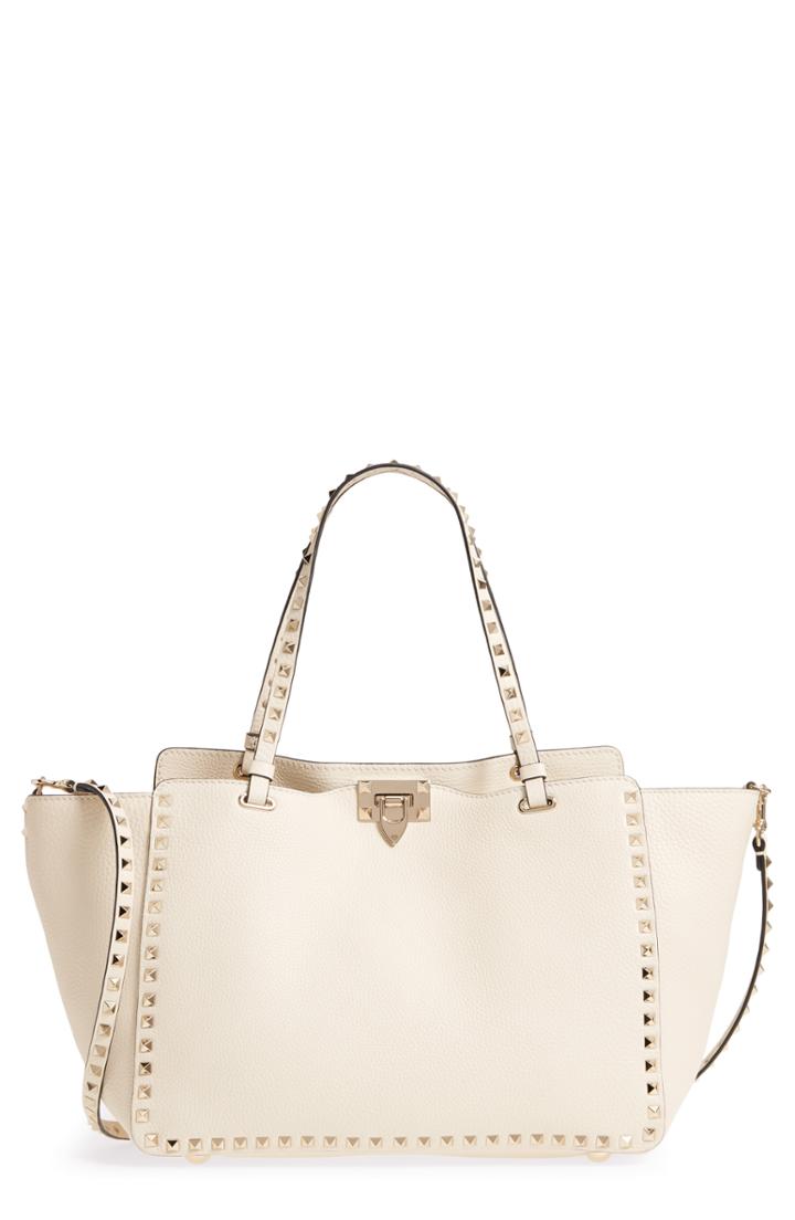 Valentino Garavani Medium Rockstud Leather Tote - Ivory