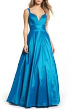 Women's Mac Duggal Plunge Neck Ballgown - Blue