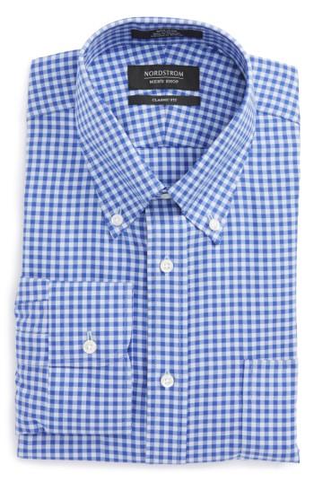 Men's Nordstrom Men's Shop Classic Fit Non-iron Gingham Dress Shirt .5 - 35 - Blue (online Only)