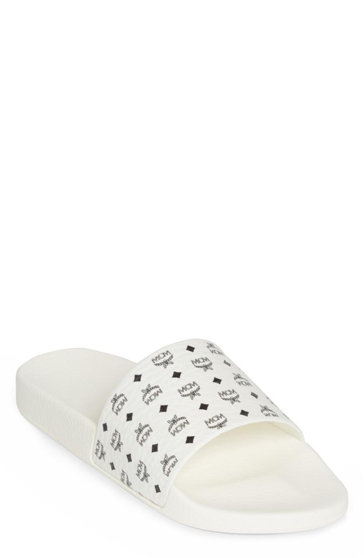Men's Mcm Visetos Slide Sandal Us / 44eu - White