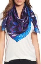 Women's Halogen Dot Line Floral Silk Scarf, Size - Blue