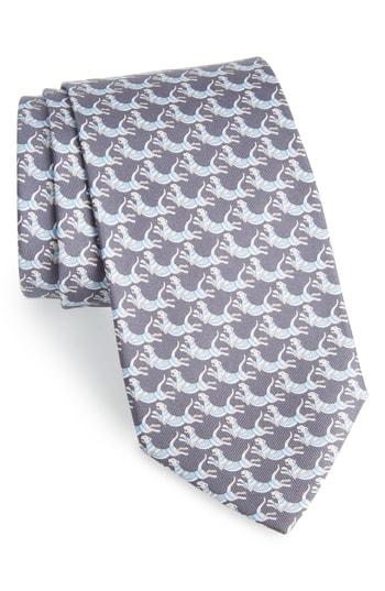 Men's Salvatore Ferragamo Figre Print Silk Tie, Size - Grey