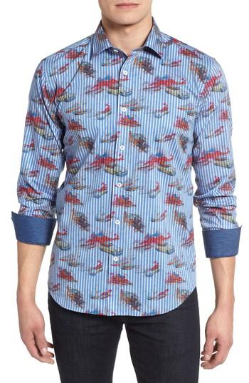 Men's Bugatchi Cubic In Blue Classic Fit Sport Shirt - Blue