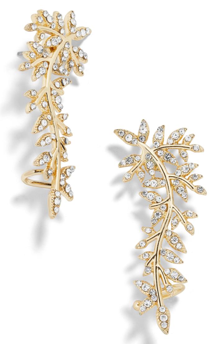 Women's Baublebar Pave Leaf Ear Crawlers