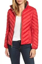 Women's Michael Michael Kors Chevron Quilted Packable Down Puffer Jacket With Stowaway Hood - Red