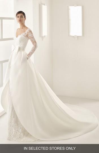 Women's Two By Rosa Clara Ohio Beaded Lace Column Gown With Skirt Overlay, Size In Store Only - Beige
