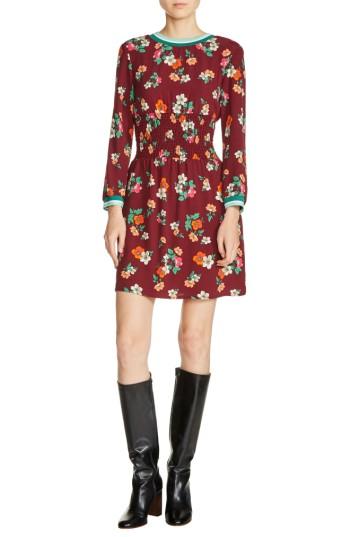 Women's Maje Floral Print A-line Dress - Burgundy