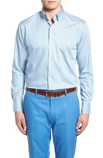 Men's Peter Millar Crown Classic Fit Mini Check Sport Shirt - Blue