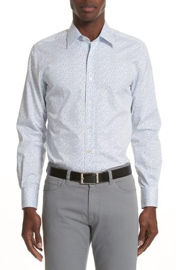 Men's Canali Regular Fit Dot Sport Shirt - White