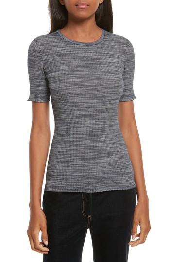Women's Theory Fitted Merino Wool Blend Sweater, Size - Blue