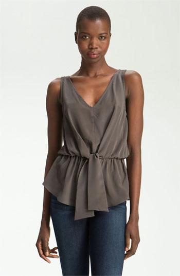 Myne 'Mary Anne' Gathered Silk Peplum Top Stormy Grey Petite