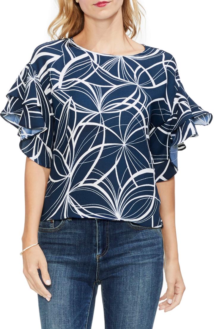 Women's Vince Camuto Ruffle Sleeve Print Top - Blue