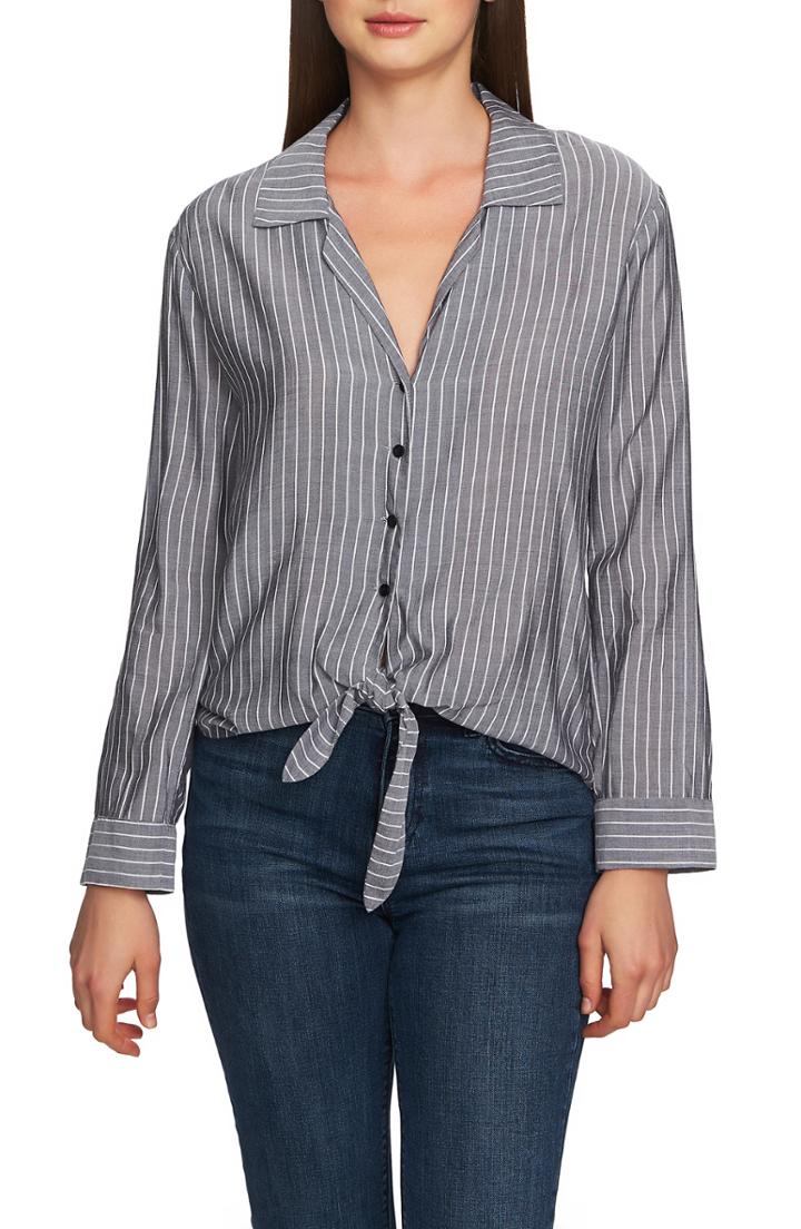 Women's 1.state Tie Front Stripe Blouse, Size - Black