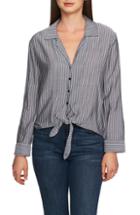 Women's 1.state Tie Front Stripe Blouse, Size - Black