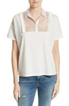 Women's The Kooples Lace & Ruffle Cotton Top - Ivory