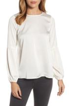 Women's Bobeau Bubble Sleeve Satin Top, Size - Ivory