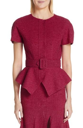 Women's Oscar De La Renta Belted Peplum Wool Blend Tweed Jacket
