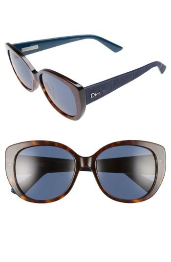 Women's Dior Lady 55mm Cat Eye Sunglasses - Havana/ Blue