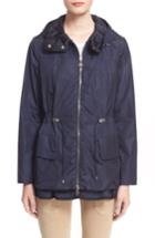 Women's Moncler 'limbert' Water Resistant Peplum Hem Hooded Rain Jacket - Blue