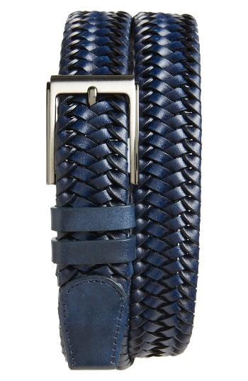 Men's Magnanni Woven Leather Belt - Navy