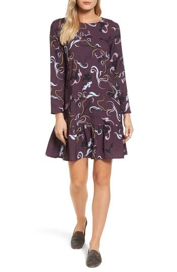 Women's Halogen Button Back Ruffle Hem Dress - Burgundy