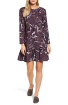 Women's Halogen Button Back Ruffle Hem Dress - Burgundy