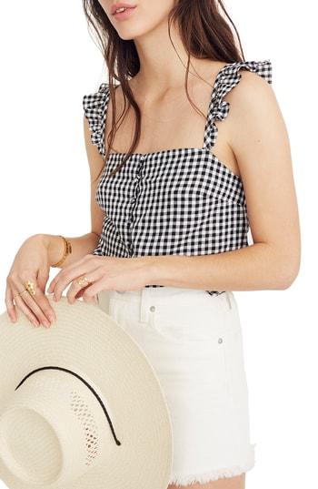 Women's Madewell Gingham Ruffle Strap Camisole Top - Black