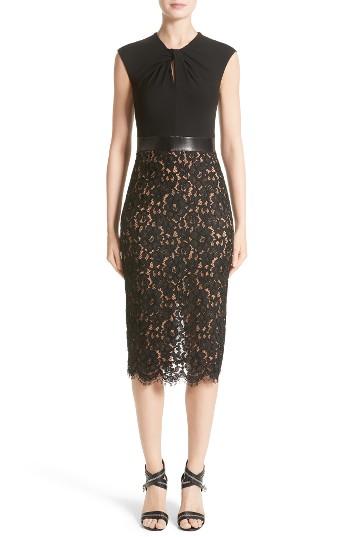 Women's Michael Kors Leather Trim Jersey & Lace Sheath Dress - Black