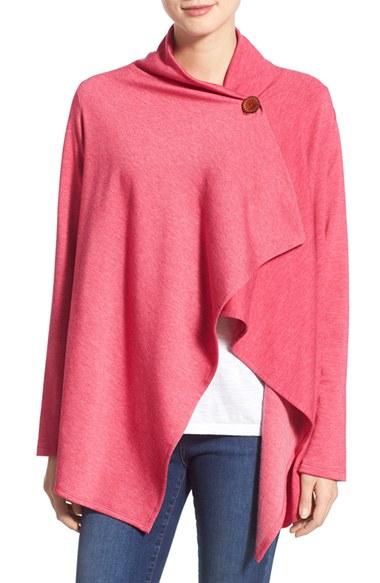 Petite Women's Bobeau One-button Fleece Wrap Cardigan P - Red