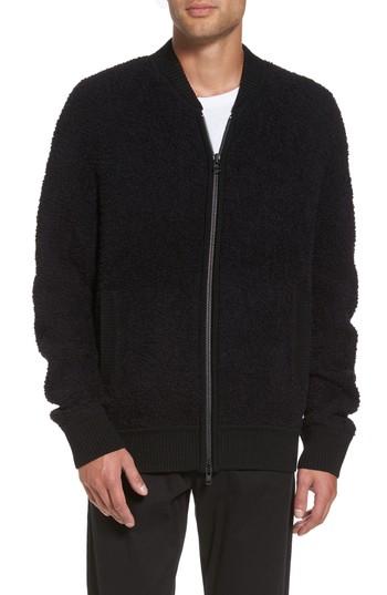 Men's Vince Fleece Wool Blend Bomber Jacket, Size - Black