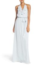 Women's Nouvelle Amsale 'dani' Ruffle Neck V-neck Halter Gown - Blue