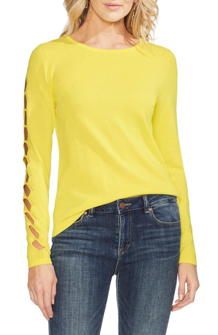Women's Vince Camuto Cutout Sleeve Sweater, Size - Yellow