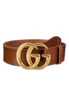 Men's Gucci Running Gold Leather Belt 5 Eu - Brown