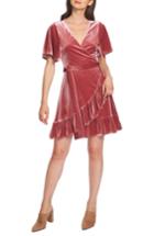 Women's 1.state Flutter Sleeve Stretch Velvet Wrap Dress, Size - Pink