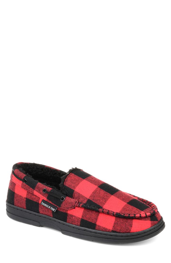 Men's Thomas And Vine Talon Moccasin Slipper With Faux Fur M - Red